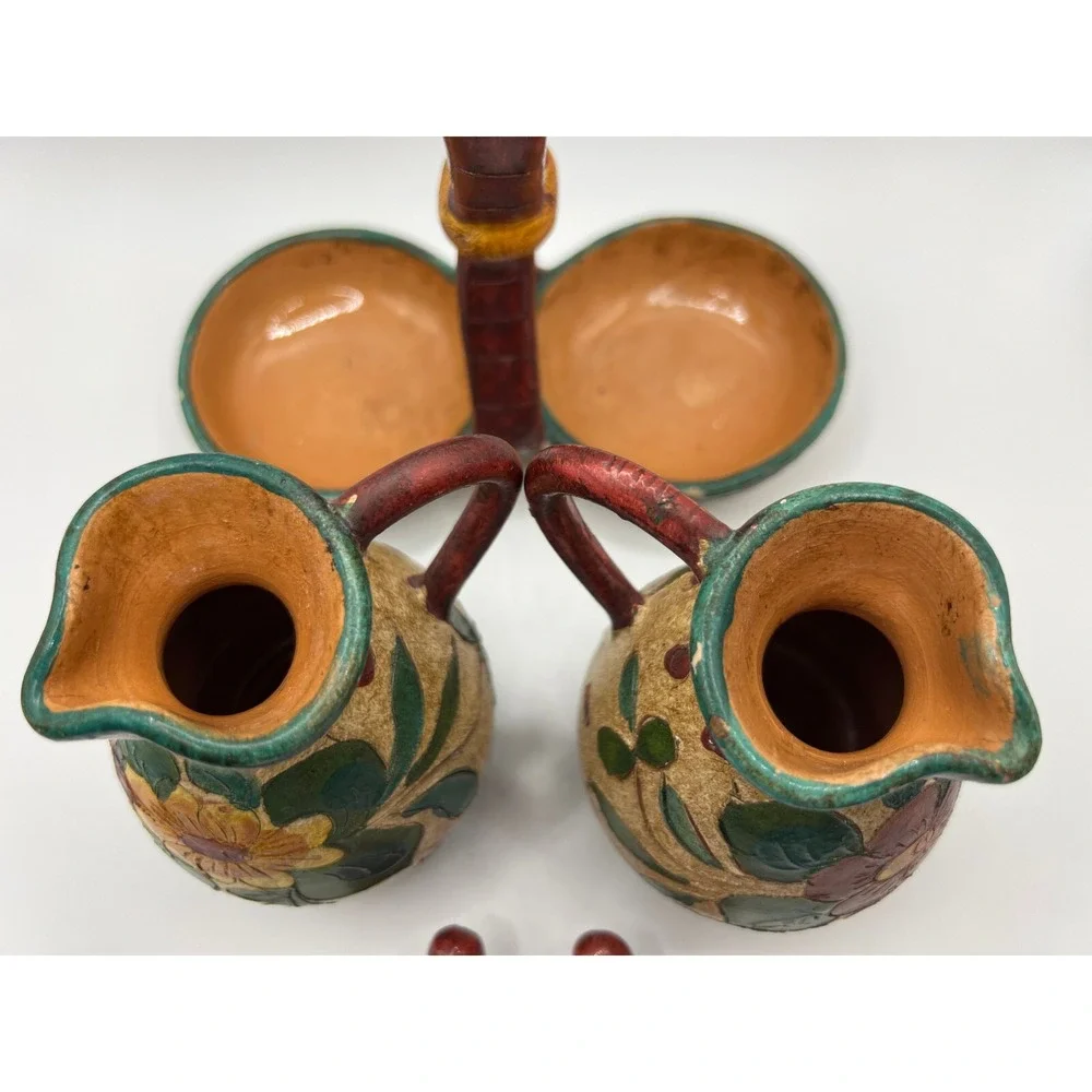 DIPINTO A MANO Italian Art Pottery - Oil & Vinegar Caddy - Deruta Italy